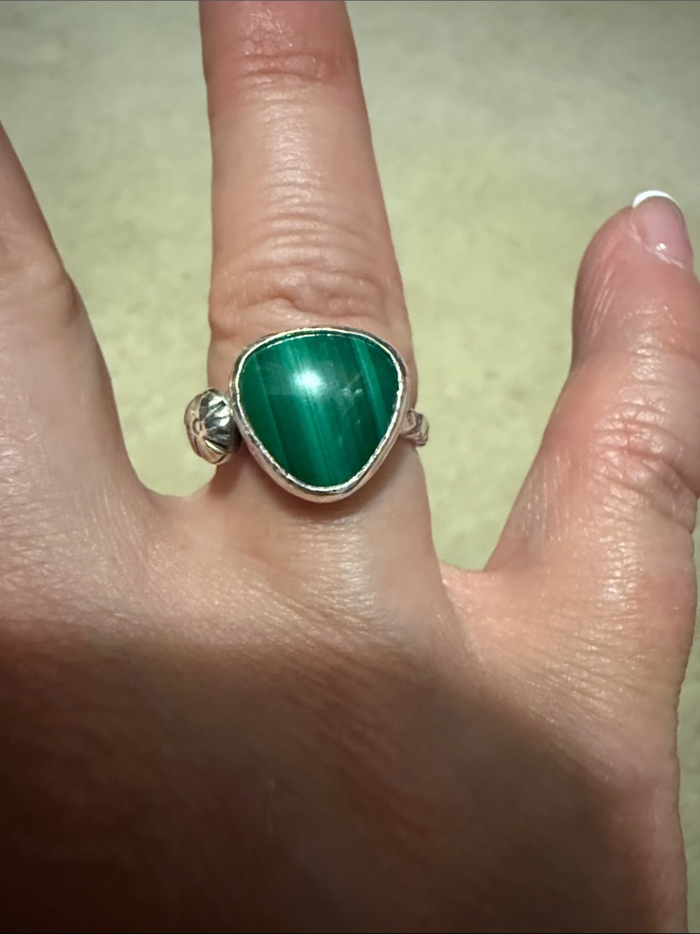 Sterling Silver Ring with Green Malachite Stone size 6